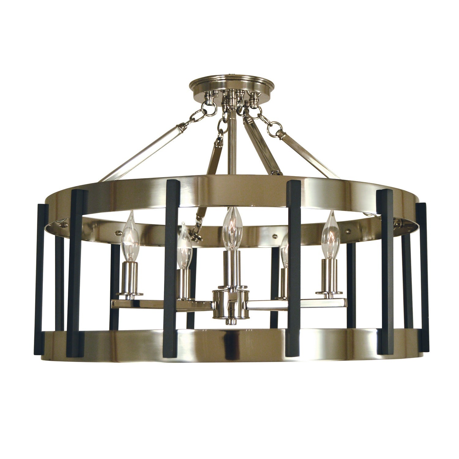 Framburg - 4666 PN/MBLACK - Five Light Flush / Semi-Flush Mount - Pantheon - Polished Nickel w/Matte Black