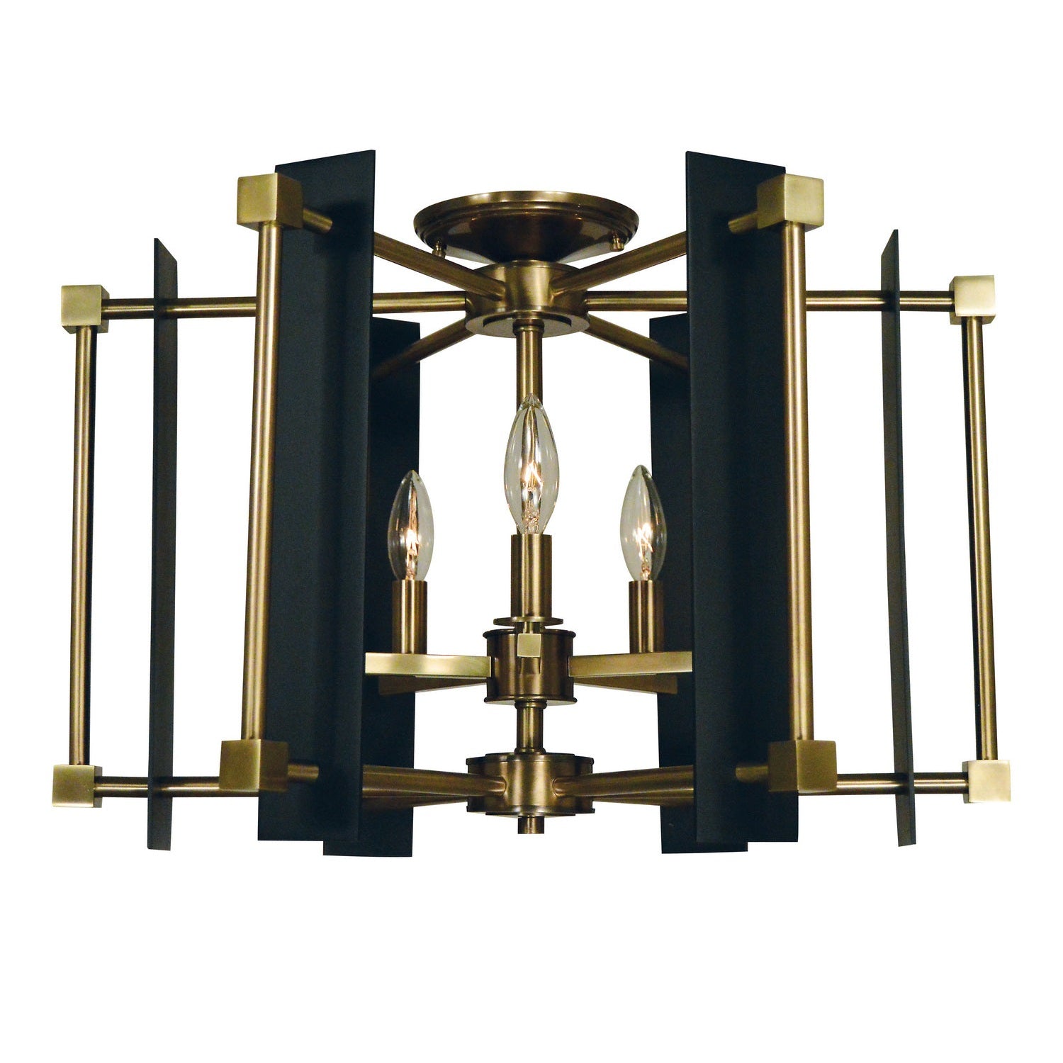 Framburg - 4803 AB/MBLACK - Five Light Flush / Semi-Flush Mount - Louvre - Antique Brass w/Matte Black