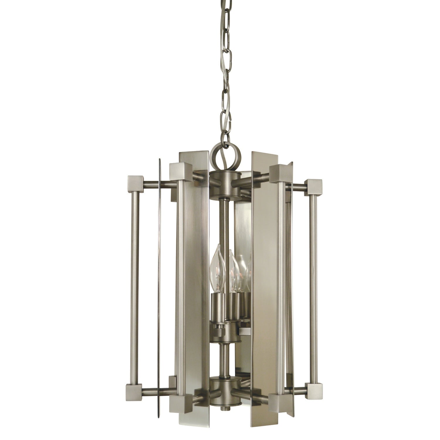Framburg - 4804 SP/PN - Four Light Chandelier - Louvre - Satin Pewter w/Polished Nickel