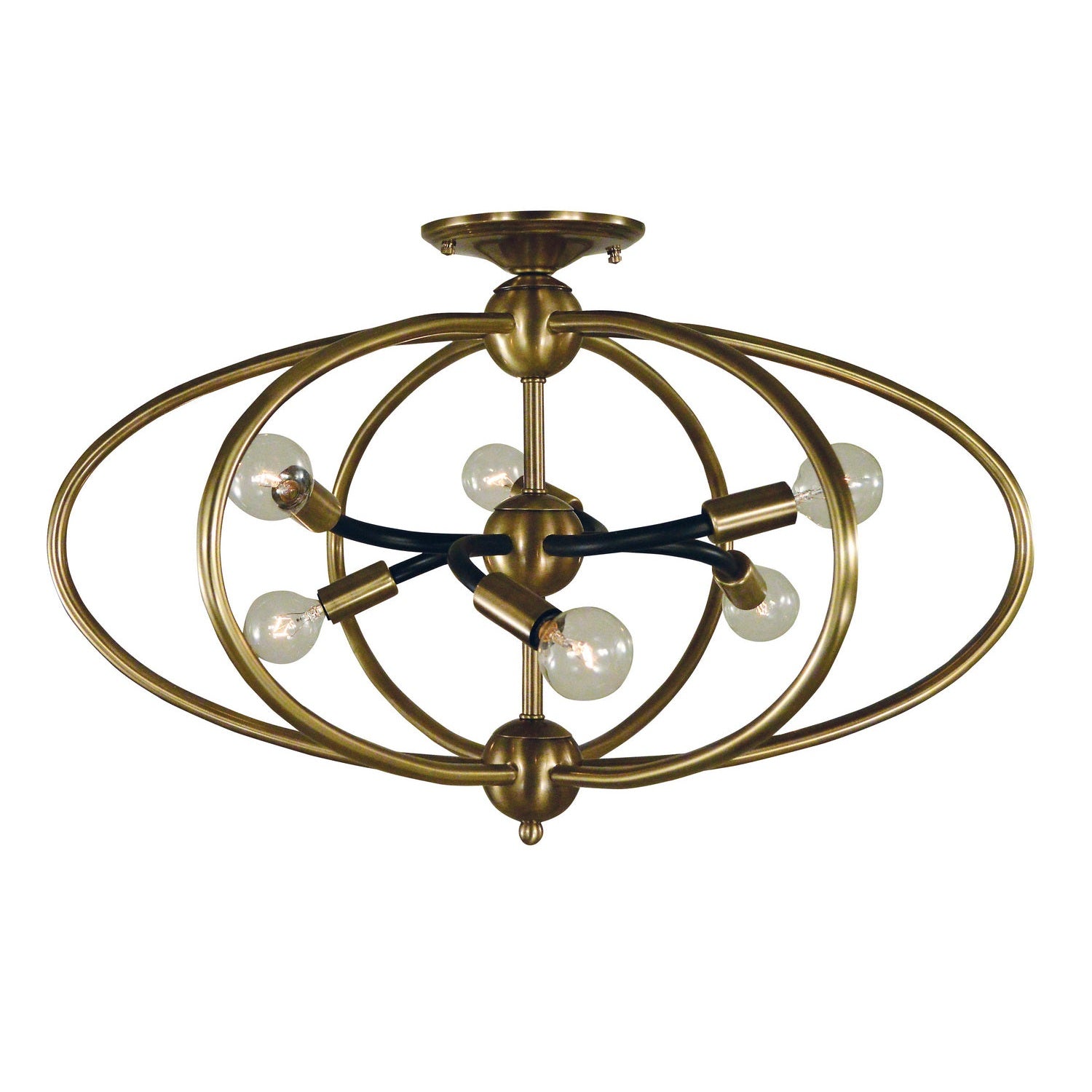 Framburg - 4947 AB/MBLACK - Six Light Flush /Semi Flush Mount - Orbit - Antique Brass w/Matte Black