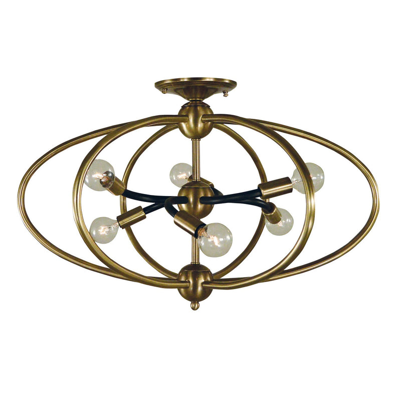 Framburg - 4947 AB/MBLACK - Six Light Flush /Semi Flush Mount - Orbit - Antique Brass w/Matte Black
