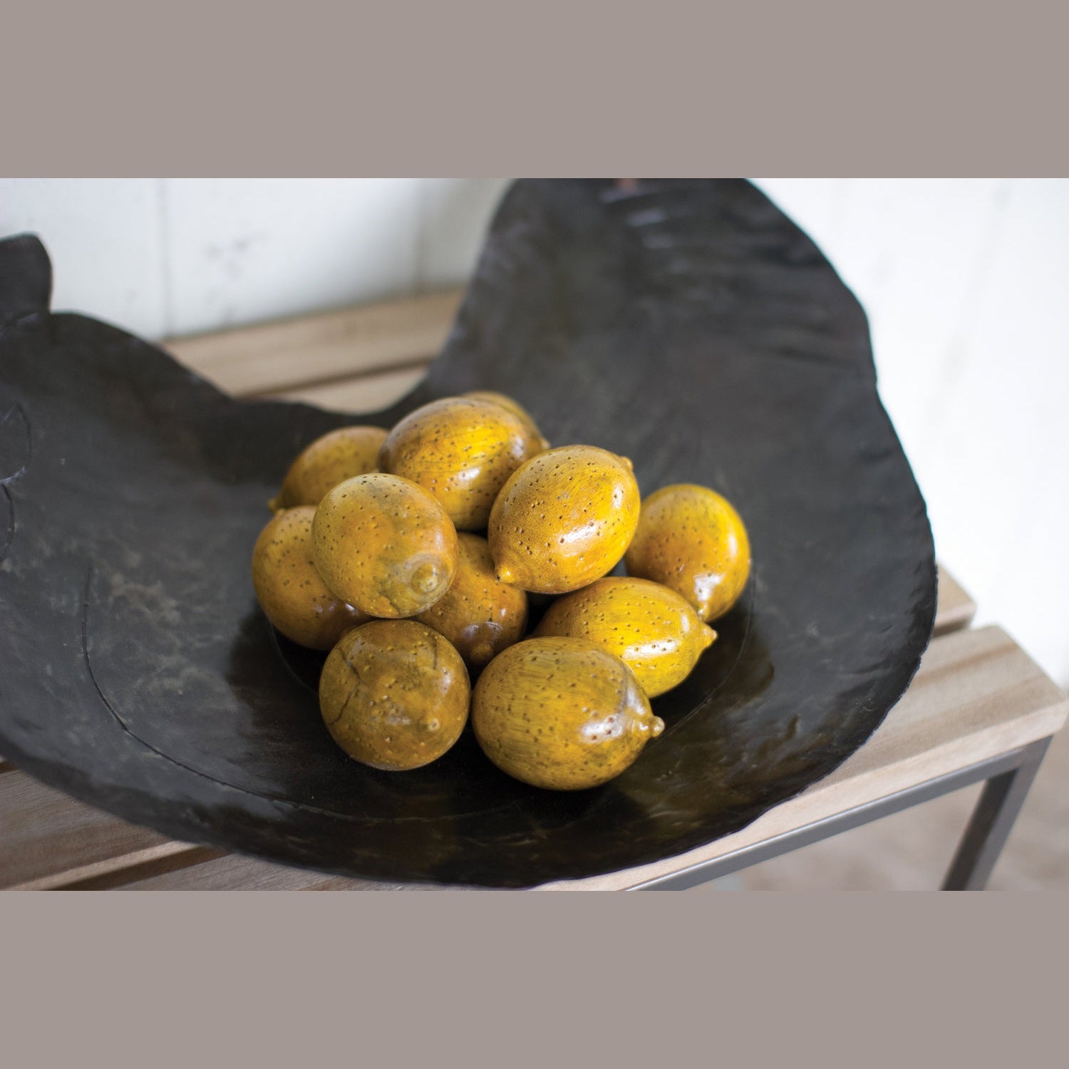Kalalou - A5611 - Set Of 12 Hand Carved Wooden Lemons - Yellow