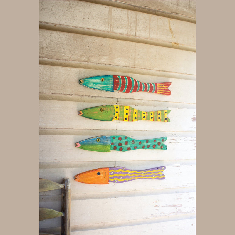 Kalalou - A5688 - Set Of 4 Recycled Wood Folk Art Fish - Multi