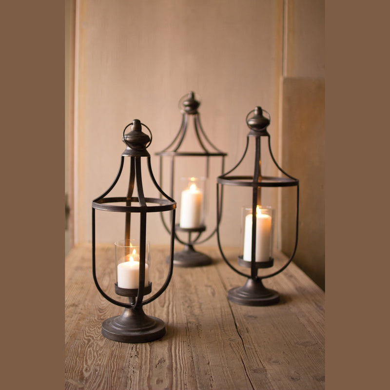 Kalalou - CBB1007 - Set Of Three Lanterns With Glass Insert - Black