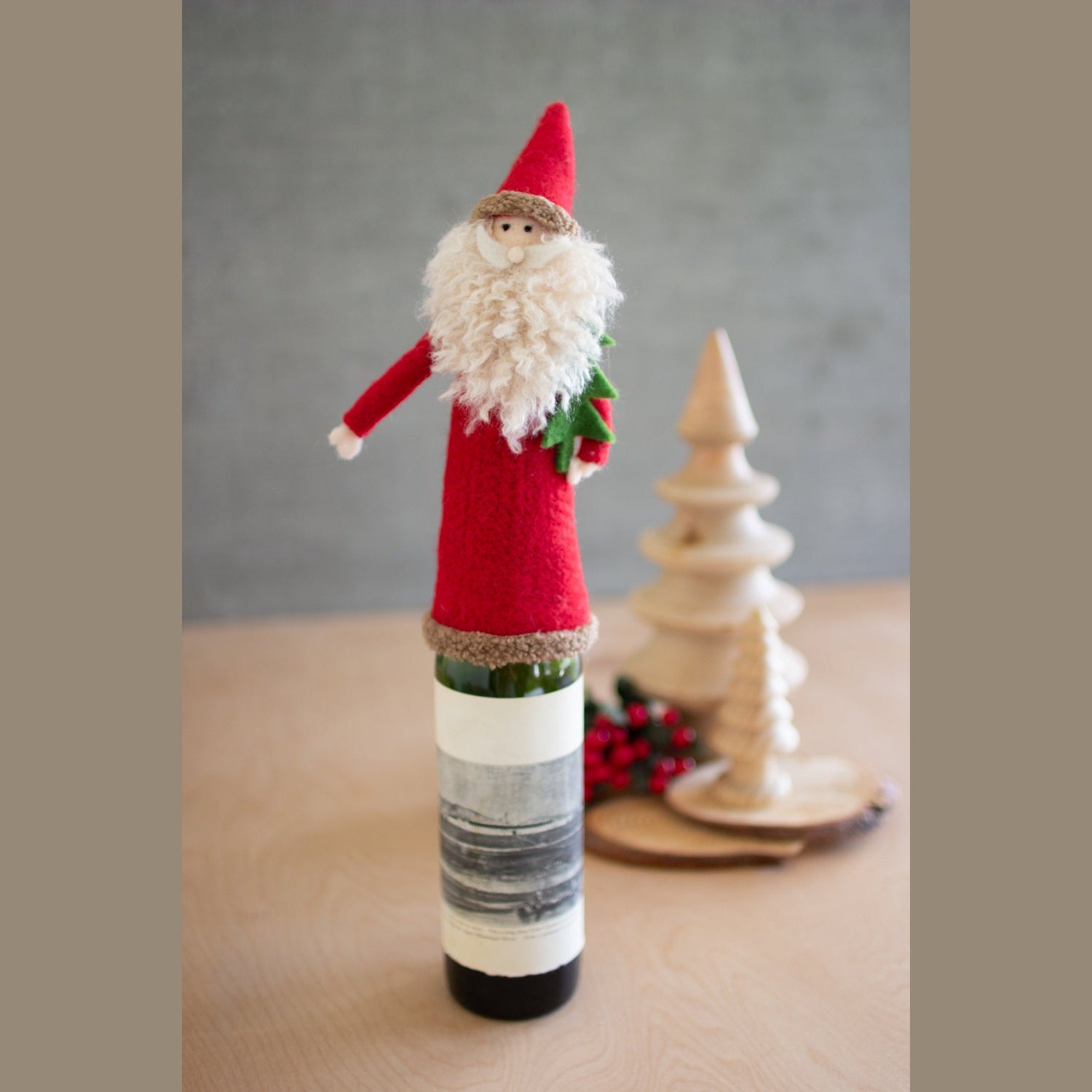 Kalalou - CHB2243 - Felt Santa Wine Topper - Multi