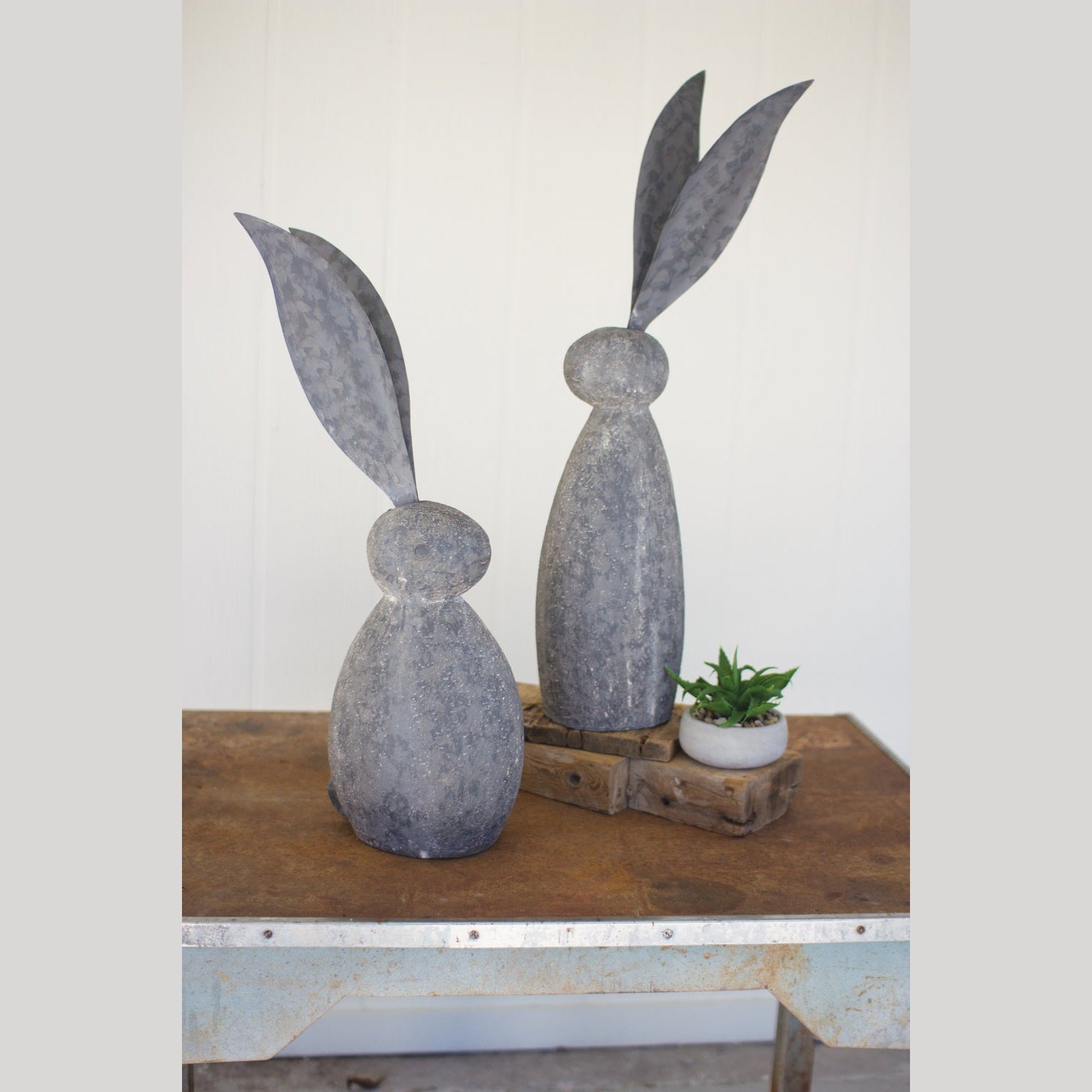 Kalalou - CHE1213 - Faux Stone Rabbit With Tall Ears - Gray