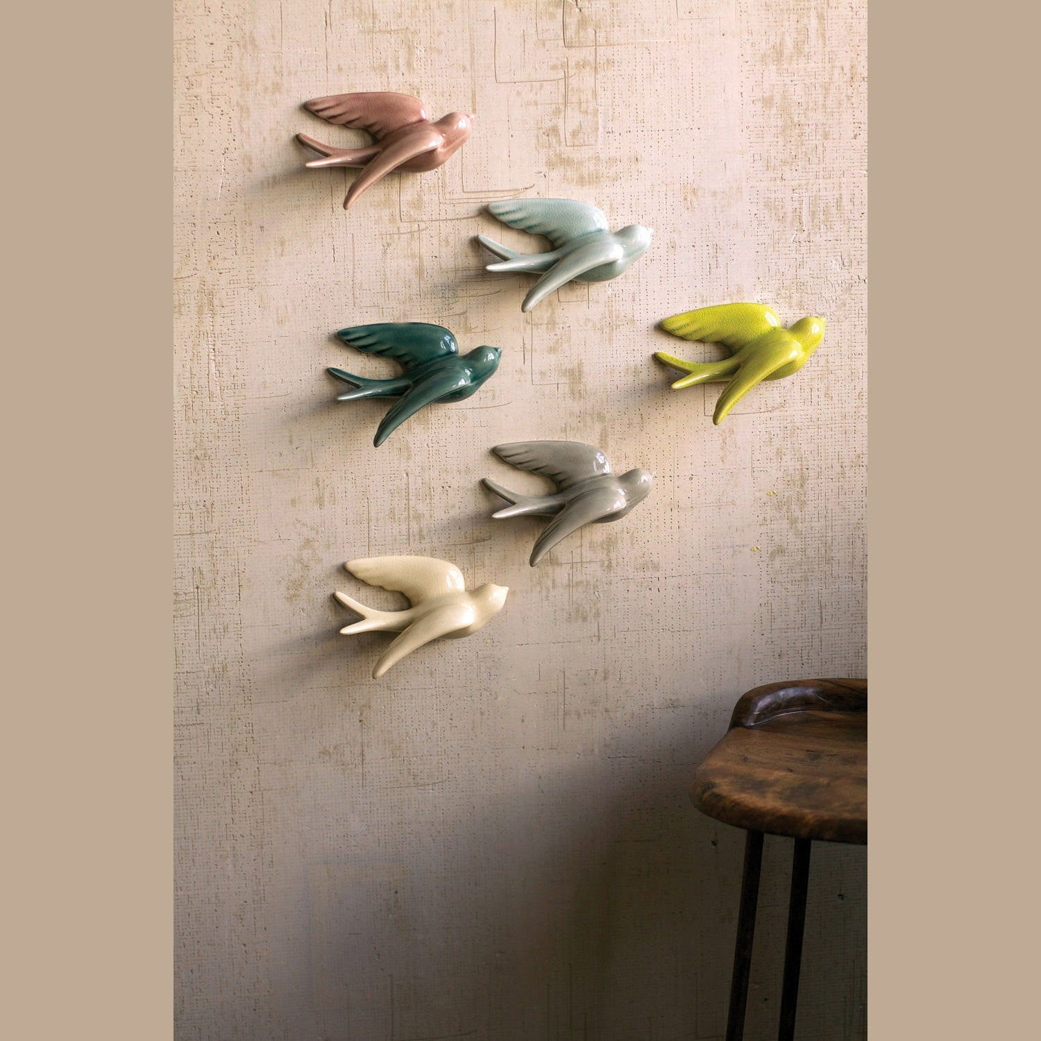 Kalalou - CHG1057 - Set Of 6 Hanging Ceramic Swallows - Multi