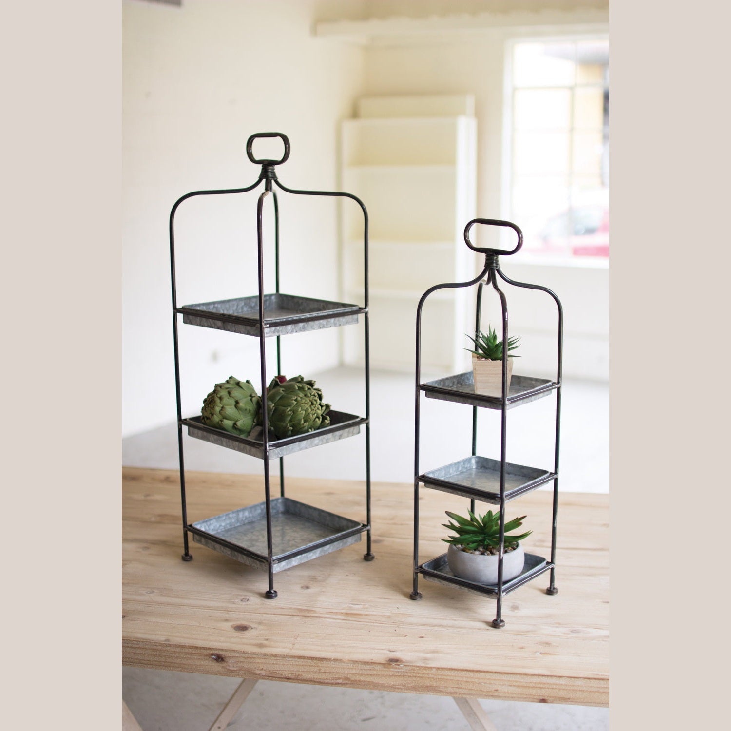Kalalou - CLL2227 - S/2 Display Stands W/ Trays - Gray