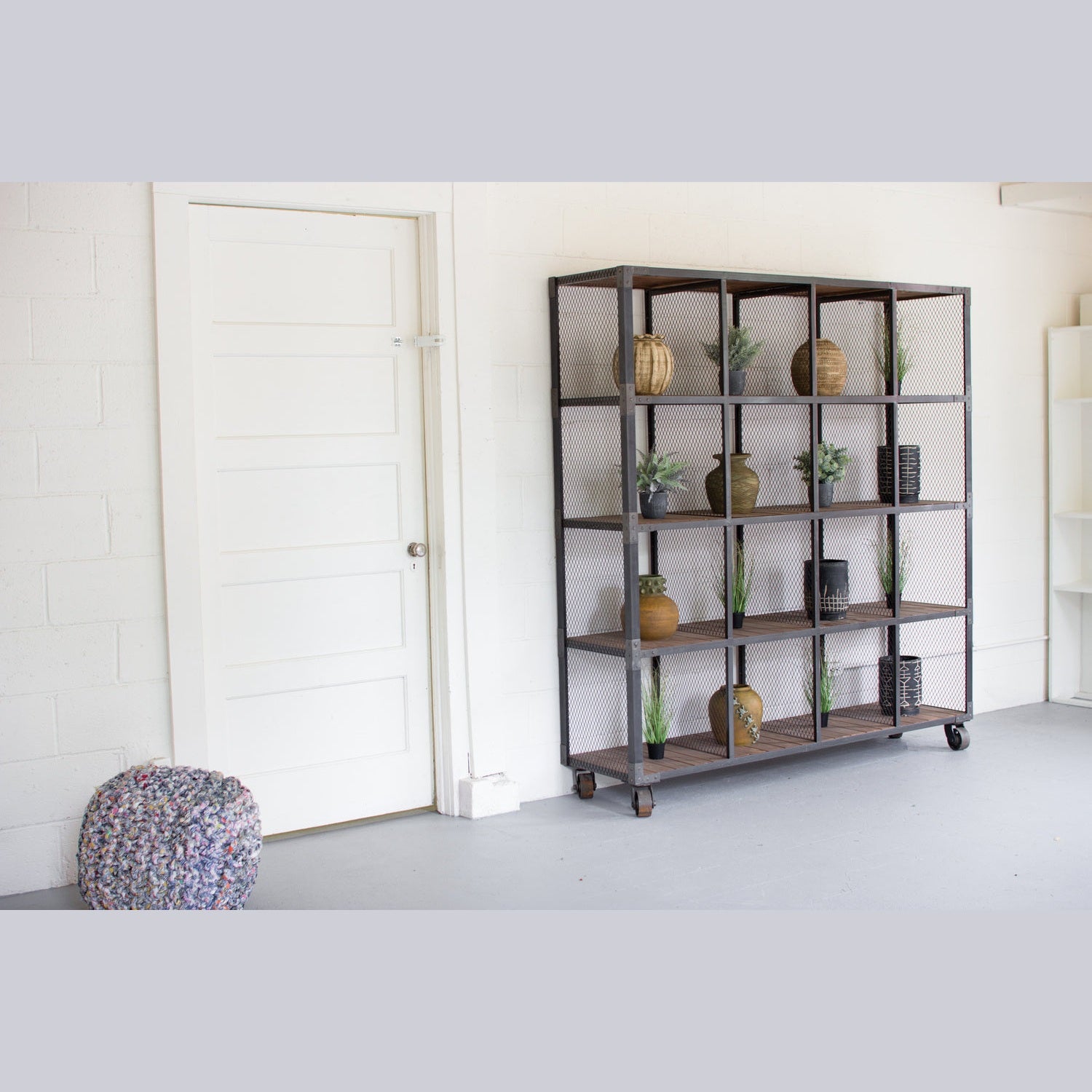Kalalou - CQ6951 - Raw And Recycled Honey Wood 16 Cube Display Unit - Gray