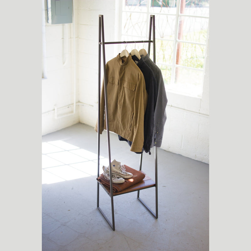 Kalalou - CQ7151 - AFrame Rack With Lower Wood Shelf - Gray