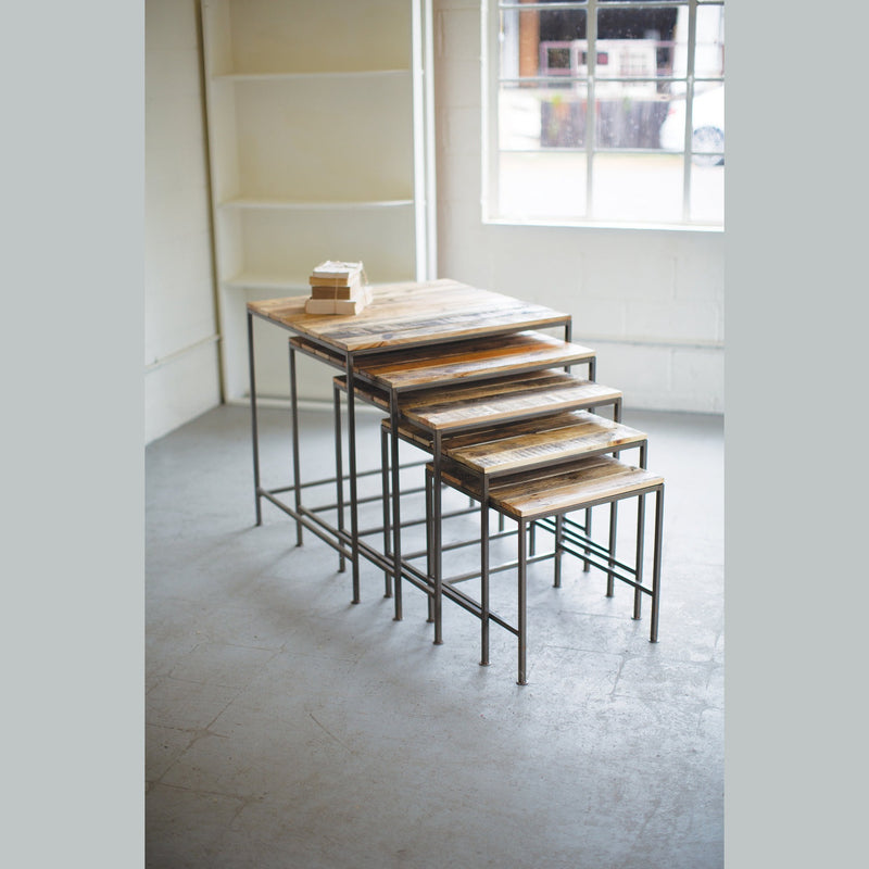 Kalalou - CQ7362 - Set Of Five Recycled Wood And Square Display Tables - Gray