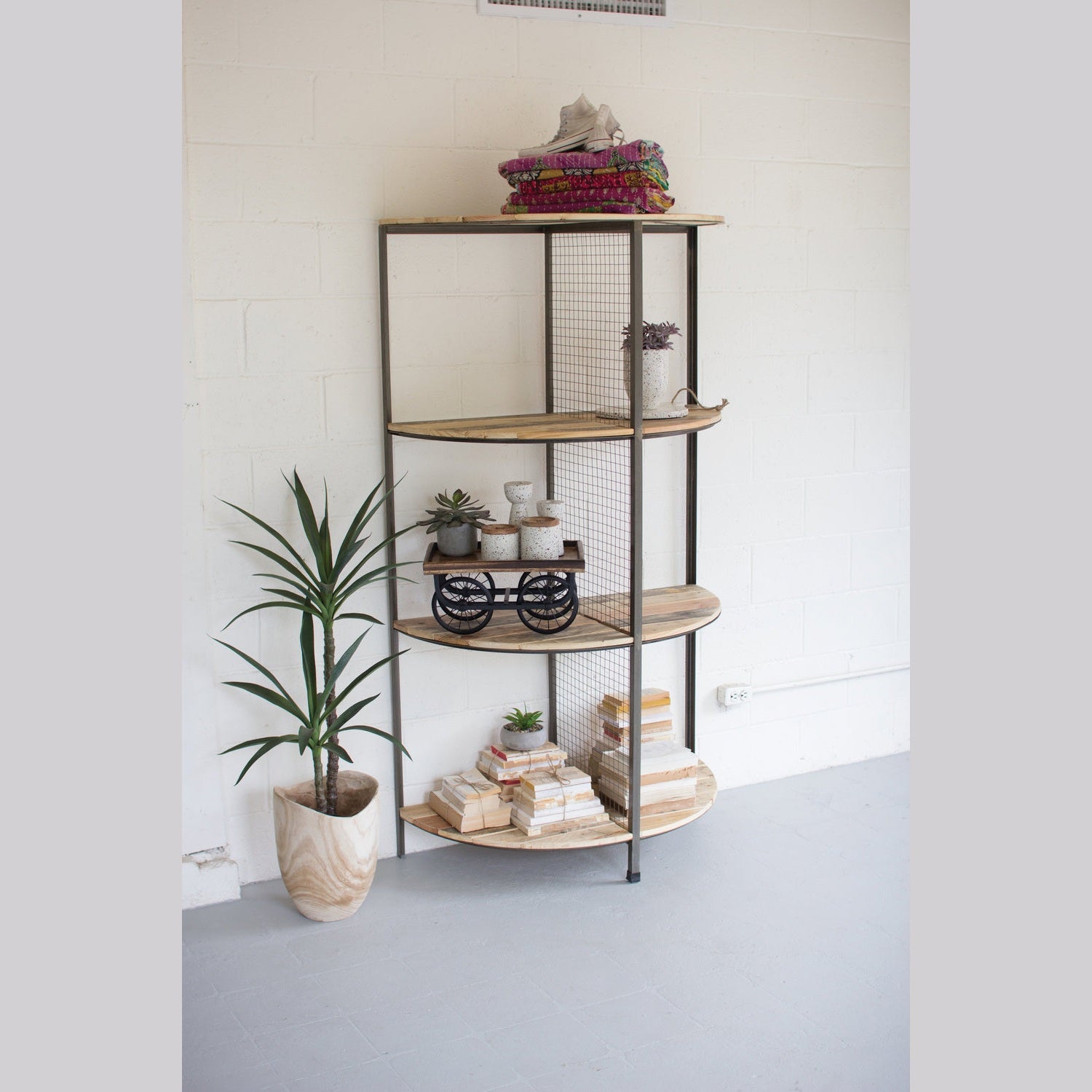 Kalalou - CQ7450 - Recycled Wood And Demi Lune Shelving Unit - Gray