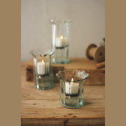 Kalalou - CV7044 - Set Of Three Recycled Glass Ribbed Votive Cylinders - Clear