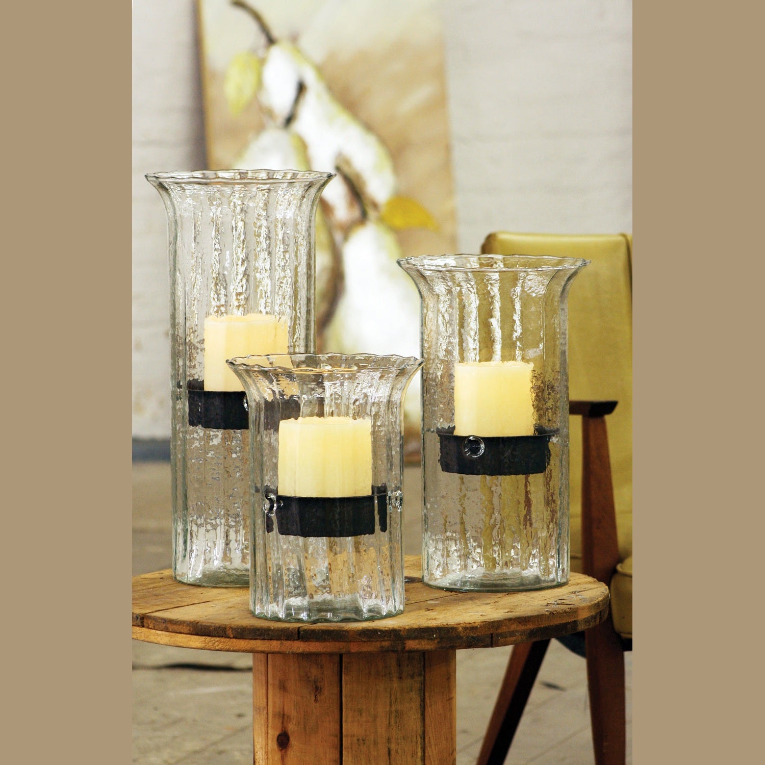 Kalalou - CV840 - Ribbed Glass Candle Cylinder W Insert - Clear