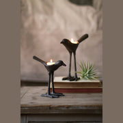Kalalou - CYB1131 - Set Of Two Bird Tea Light Holders - Brown