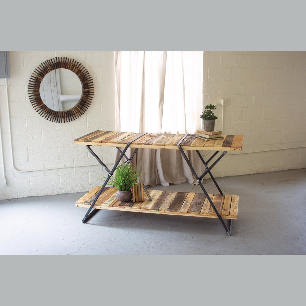 Kalalou - F5002 - Reclaimed Wood Two Tie Display Tables W Folding Base - Gray