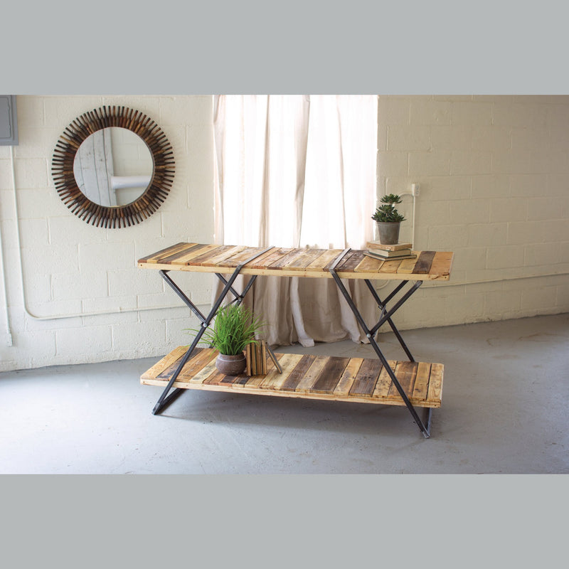 Kalalou - F5002 - Reclaimed Wood Two Tie Display Tables W Folding Base - Gray