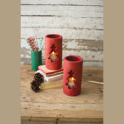Kalalou - H3641 - Clay Christmas Tree Luminary - Red