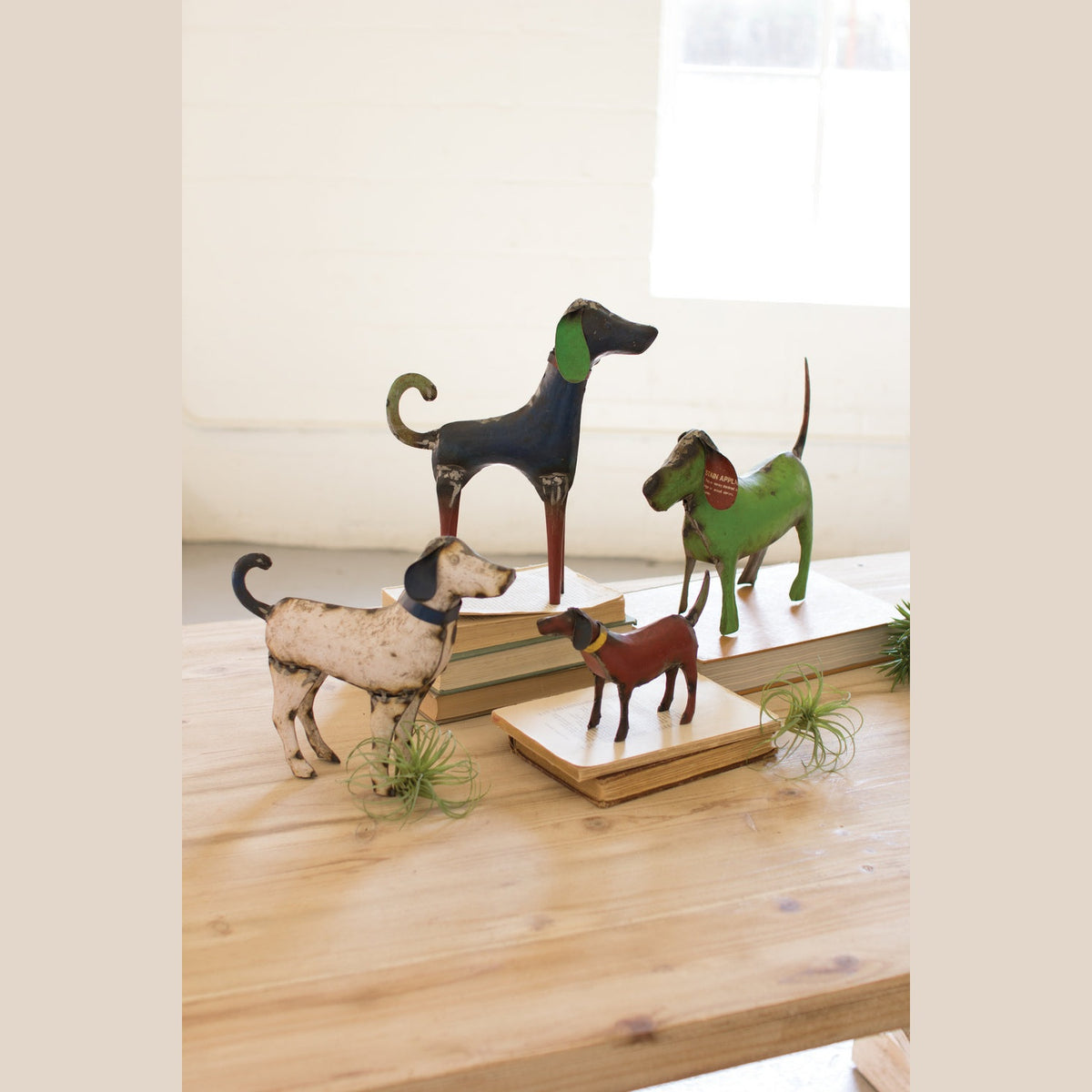 Kalalou - NBA2126 - Set Of Four Recycled Painted Dogs - Multi