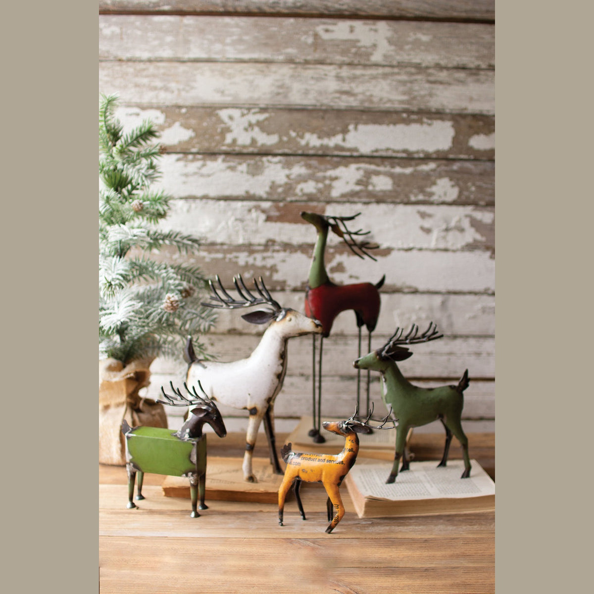 Kalalou - NBA2365 - Set Of Five Recycled Deer - Multi
