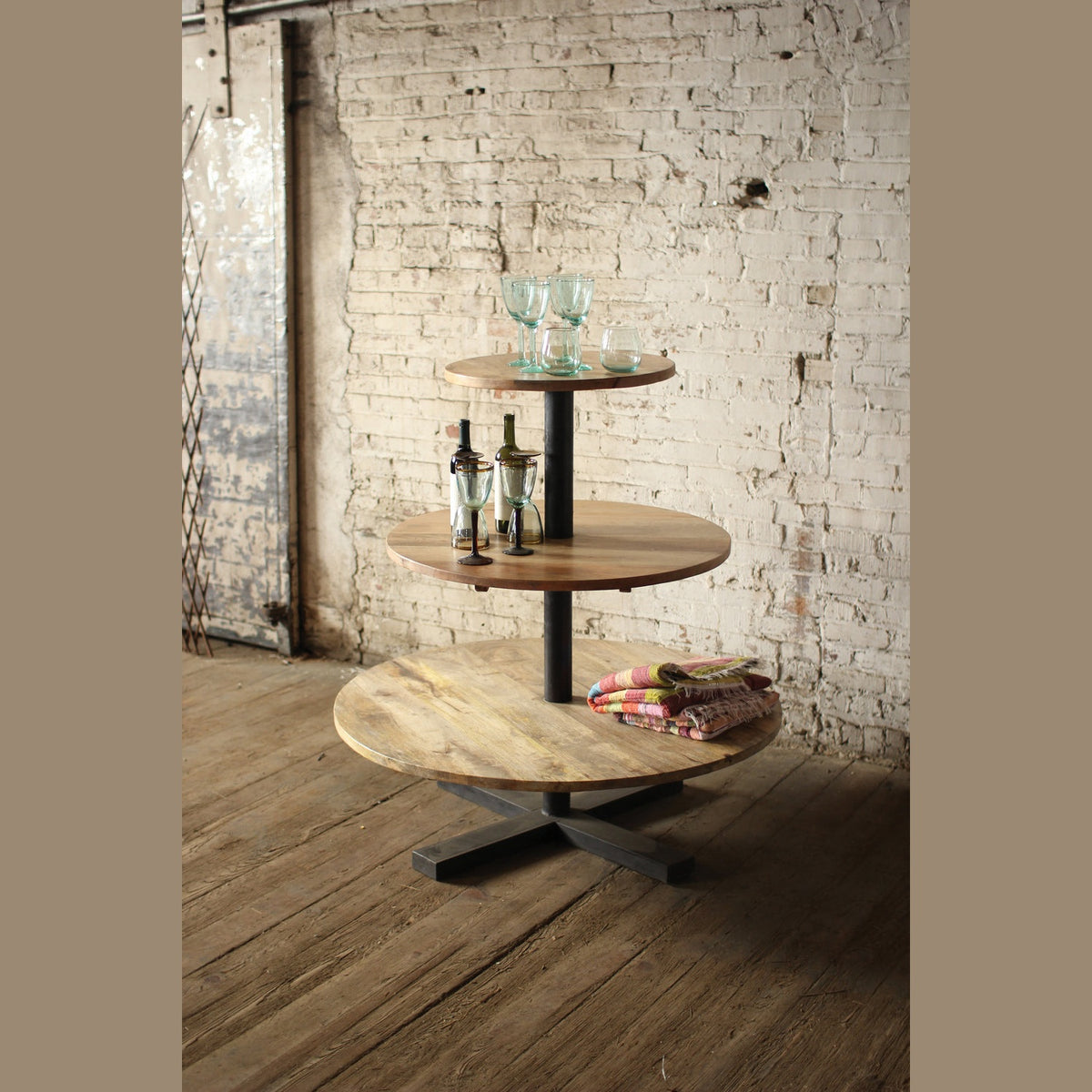 Kalalou - NBH2209 - Round Three Tie Mango Wood And Display Tower - Black