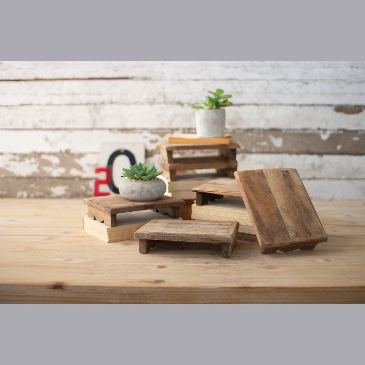 Kalalou - NDA2174 - Repurposed Rectangle Wooden Riser - Brown