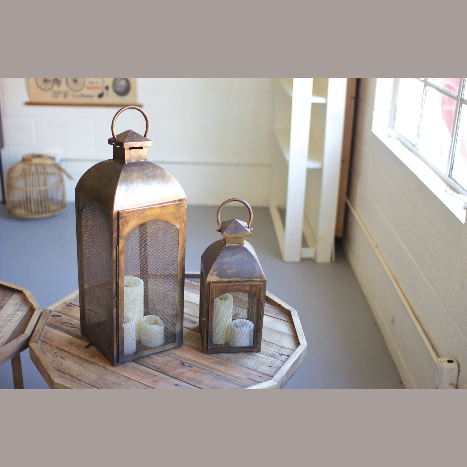 Kalalou - NZK1093 - Set Of Two Bronze Lanterns - Brown