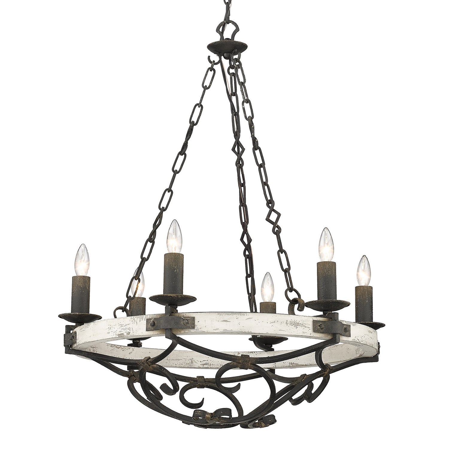 Golden - 1821-6 ABI-CDW - Six Light Chandelier - Madera - Antique Black Iron