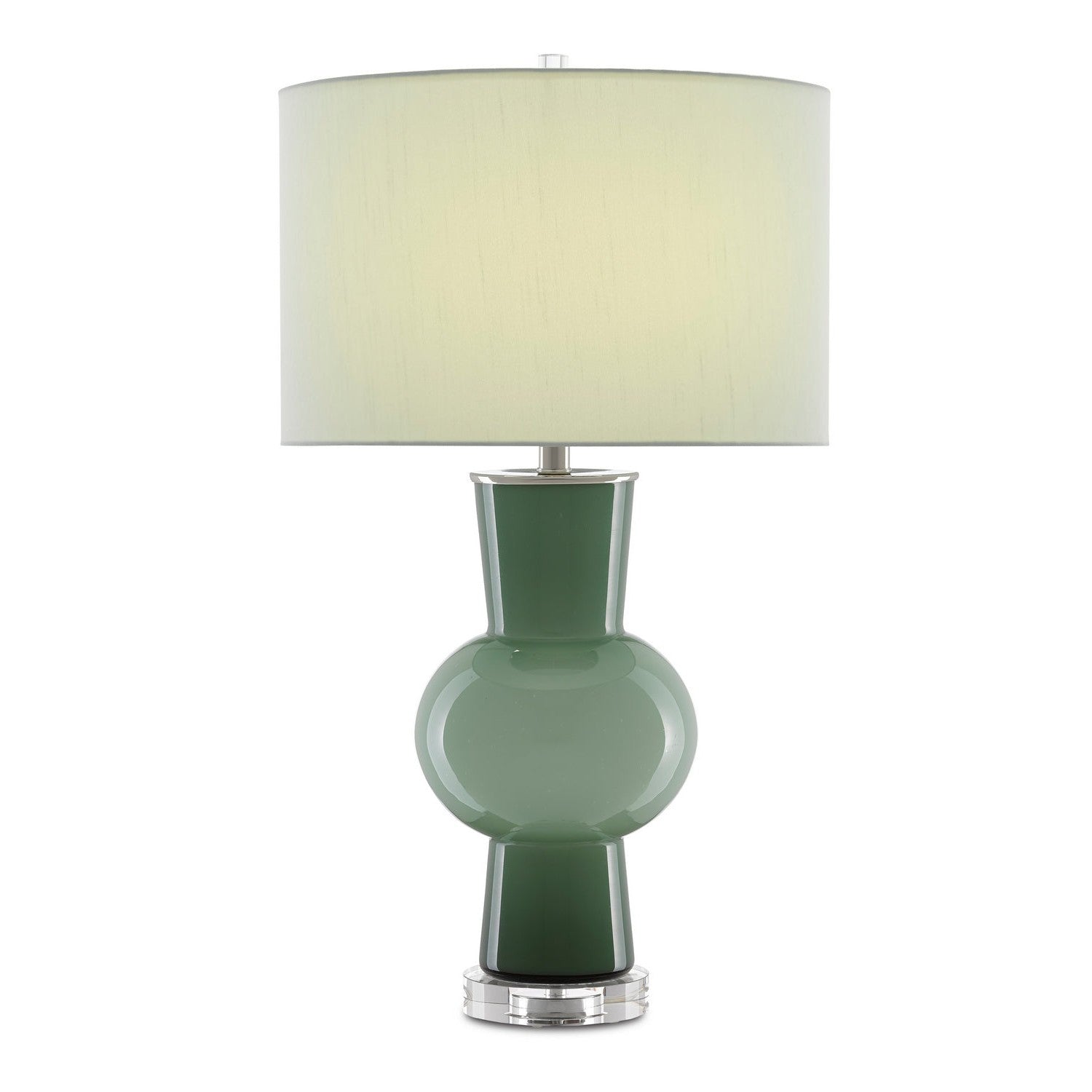 Currey and Company - 6000-0606 - One Light Table Lamp - Duende Collection - Light and Dark Green/Polished Nickel/Clear