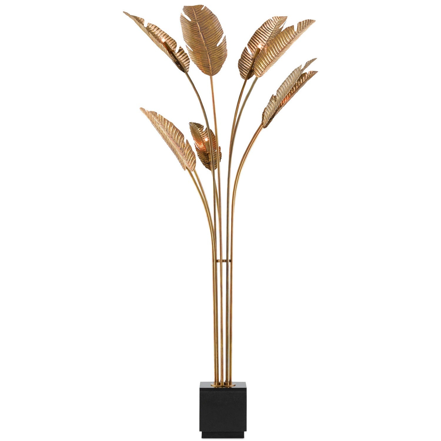 Currey and Company - 8000-0075 - Nine Light Floor Lamp - Tropical Collection - Vintage Brass/Black