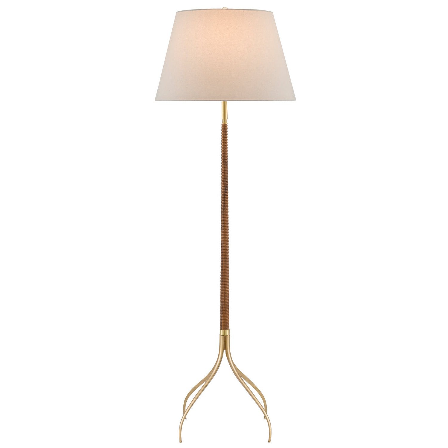 Currey and Company - 8000-0087 - One Light Floor Lamp - Circus Brass Floor Lamp - Natural/Wood/Brushed Brass