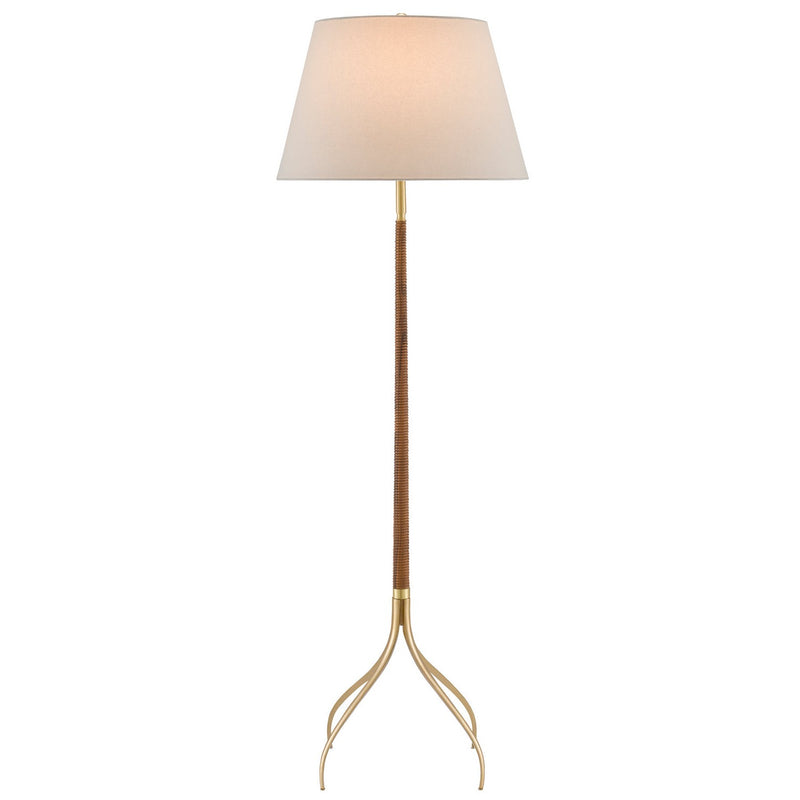 Currey and Company - 8000-0087 - One Light Floor Lamp - Circus Brass Floor Lamp - Natural/Wood/Brushed Brass