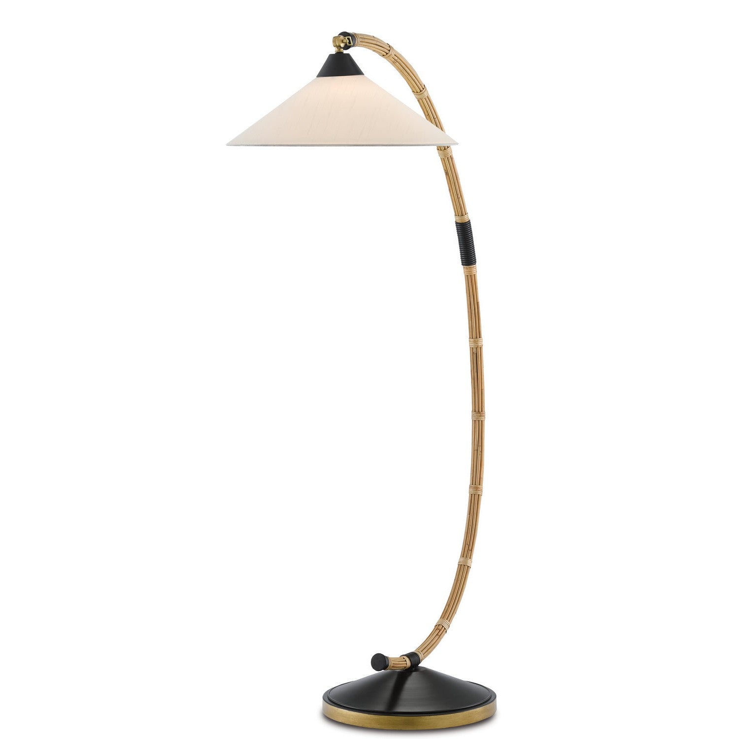 Currey and Company - 8000-0088 - One Light Floor Lamp - Lisbon Floor Lamp - Natural/Rattan/New Brass/Satin Black