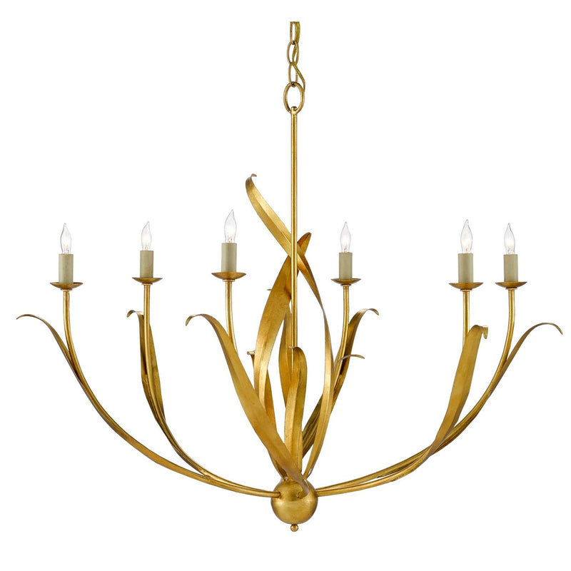 Currey and Company - 9000-0444 - Six Light Chandelier - Menefee Collection - Antique Gold Leaf