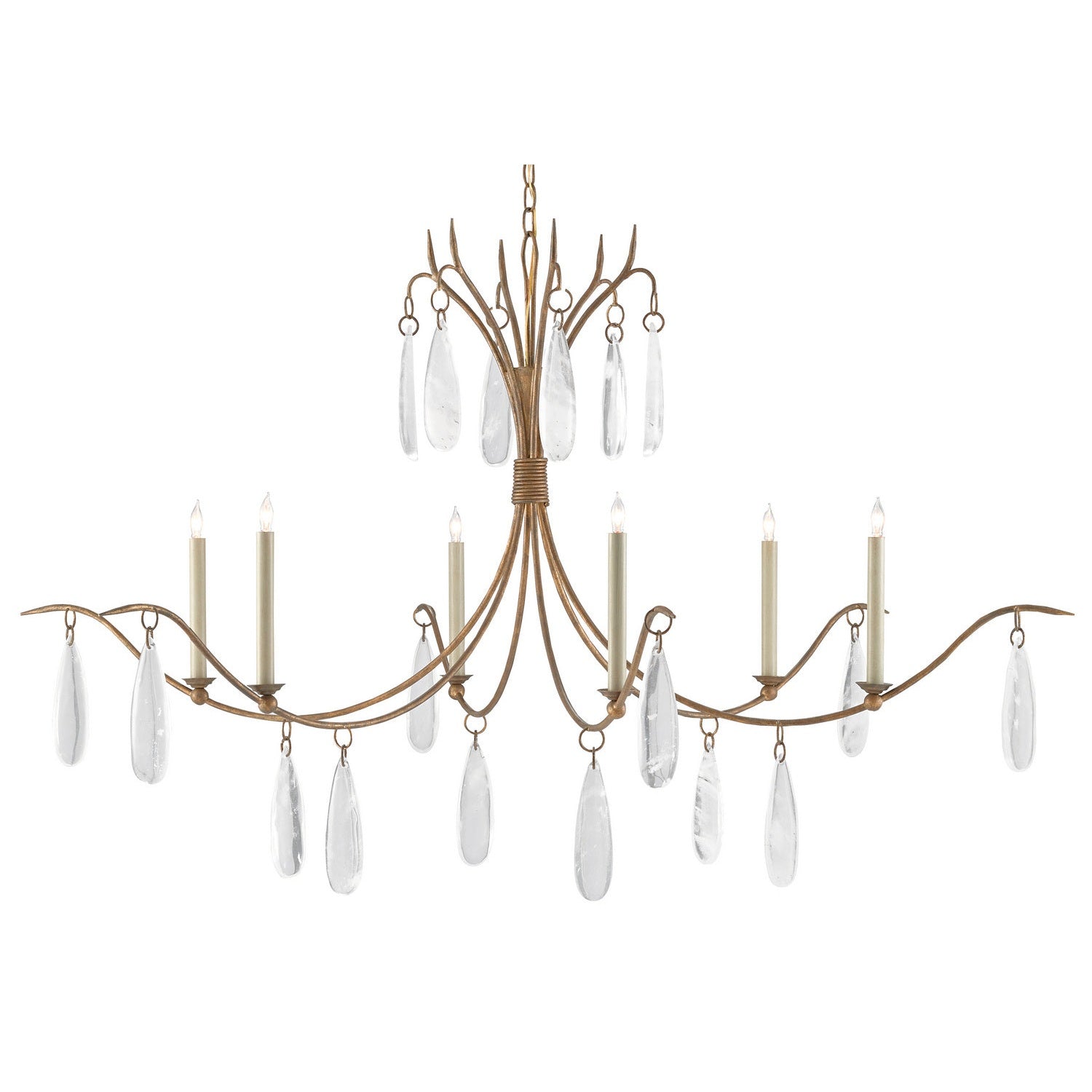 Currey and Company - 9000-0545 - Six Light Chandelier - Marshallia Collection - Rustic Gold/Faux Rock Crystal