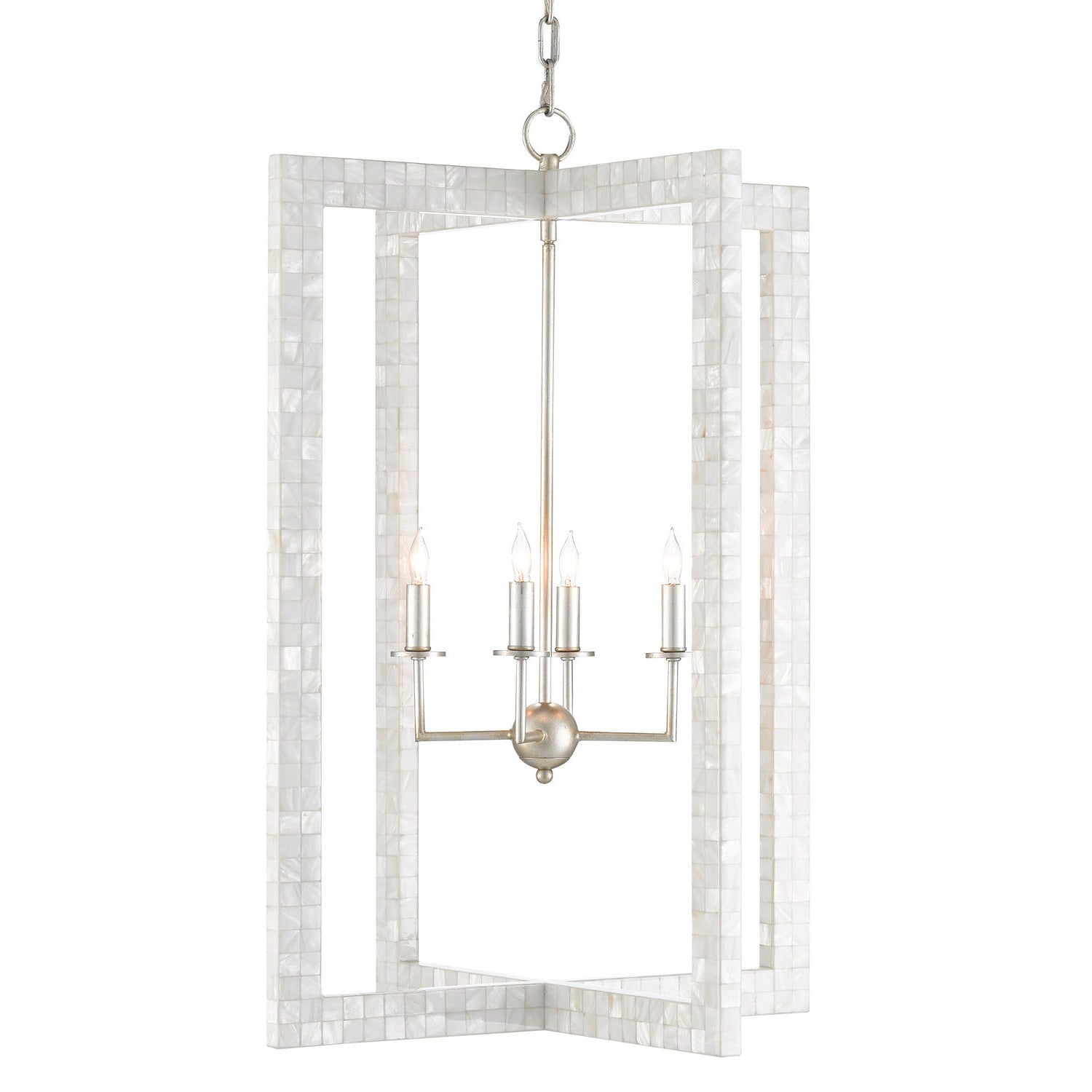 Currey and Company - 9000-0575 - Four Light Chandelier - Arietta Collection - Mother of Pearl/Contemporary Silver Leaf