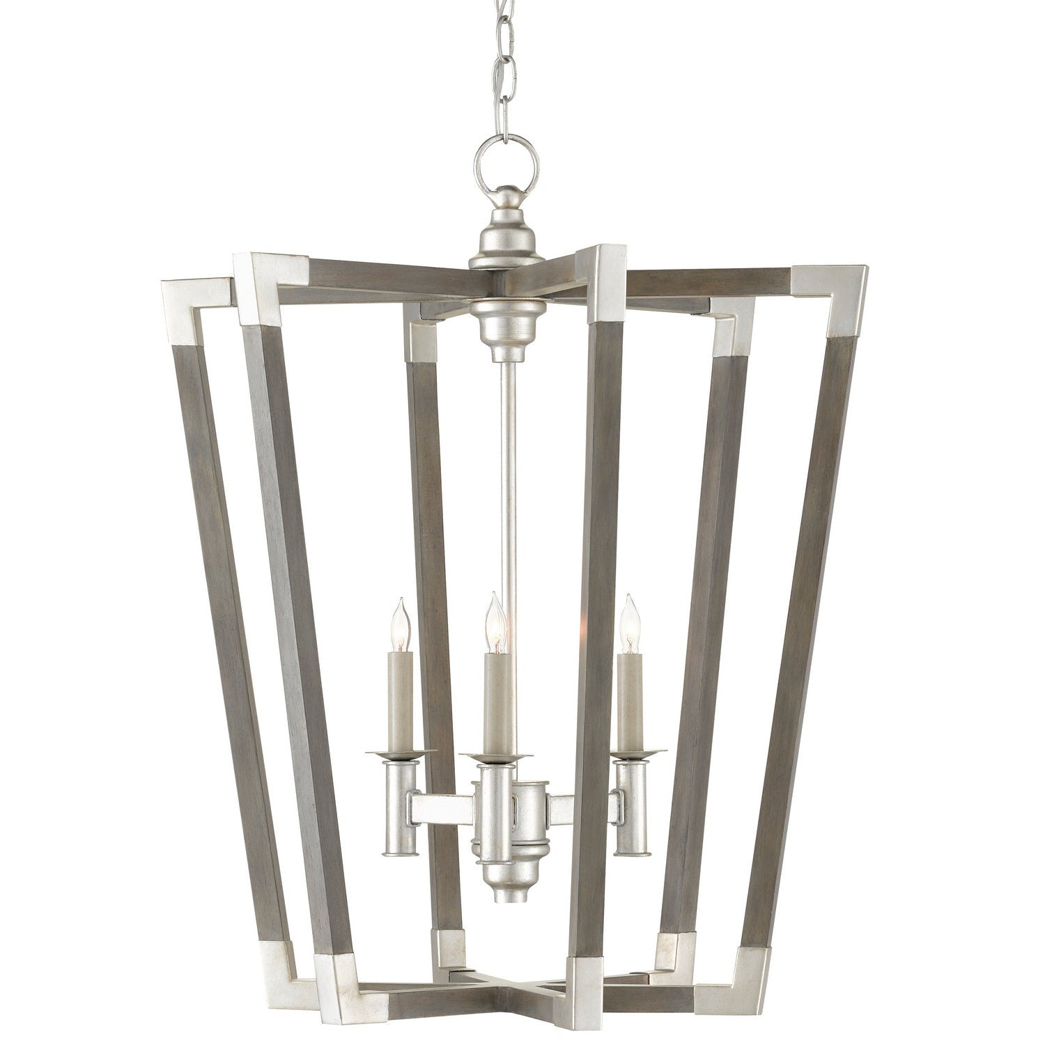 Currey and Company - 9000-0605 - Three Light Chandelier - Bastian Collection - Chateau Gray/Contemporary Silver Leaf