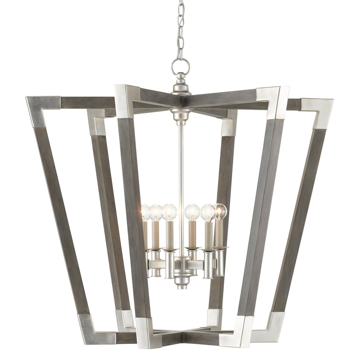 Currey and Company - 9000-0606 - Six Light Chandelier - Bastian Collection - Chateau Gray/Contemporary Silver Leaf