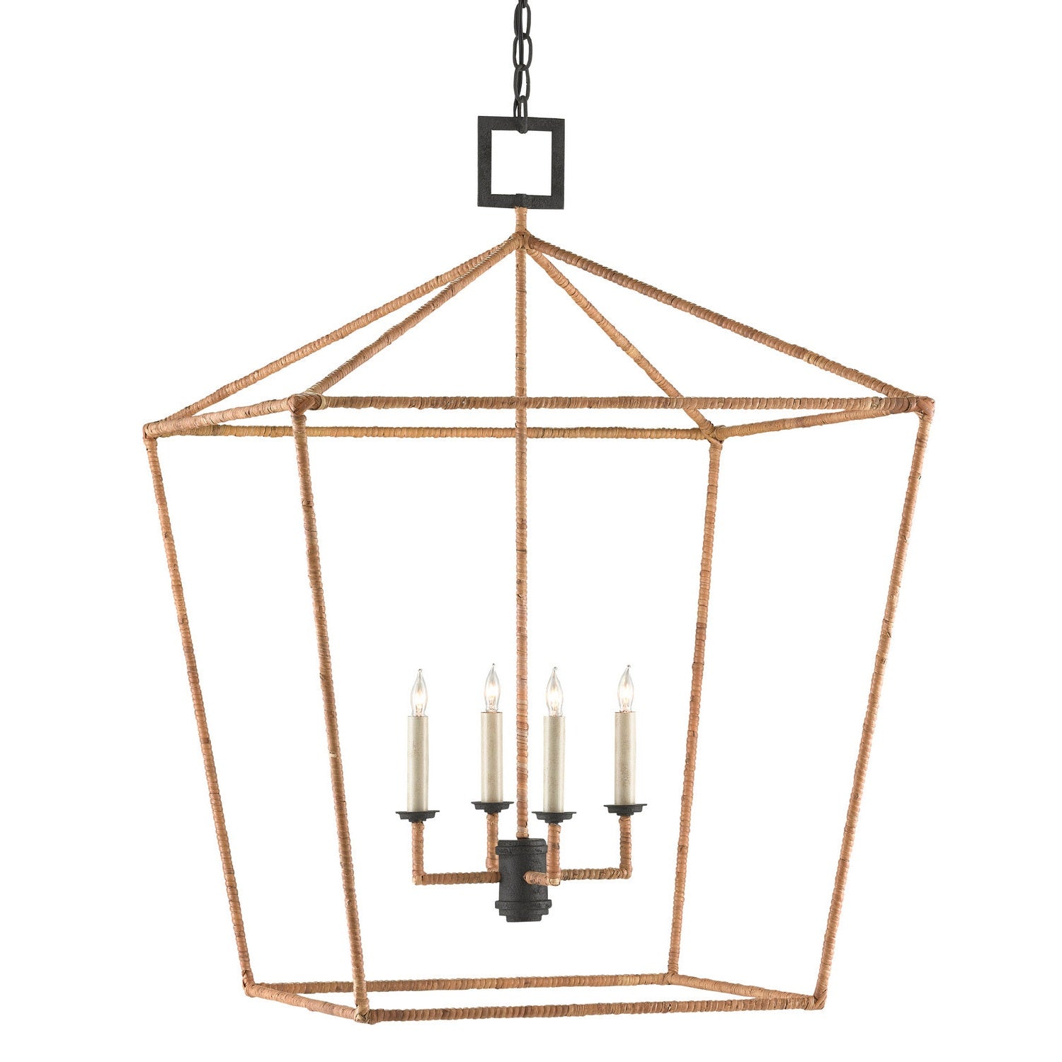 Currey and Company - 9000-0611 - Four Light Lantern - Denison Collection - Molé Black/Natural Rattan