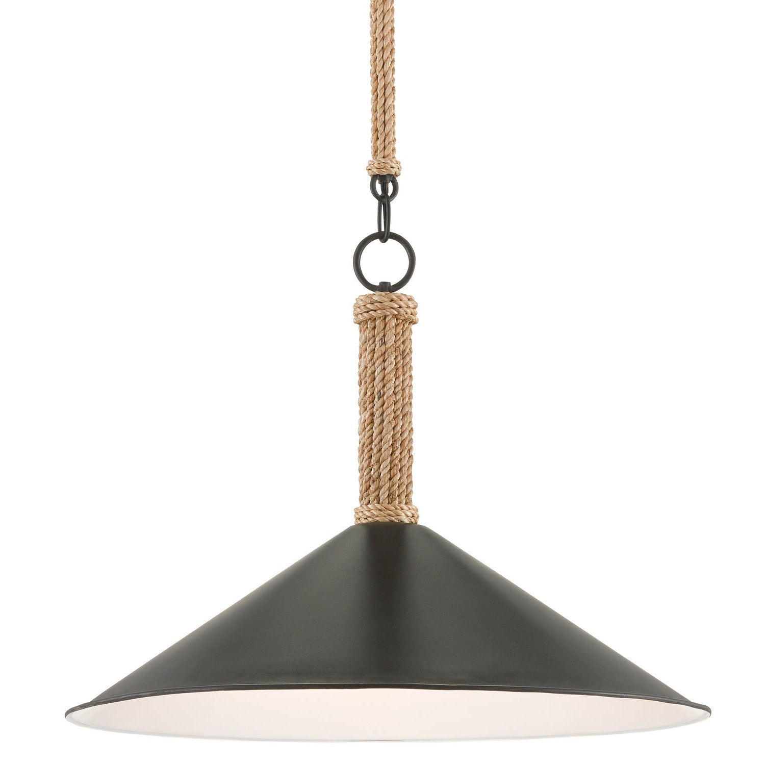 Currey and Company - 9000-0639 - One Light Pendant - Ocracoke Pendant - Sugar White/Blacksmith/Natural Rope