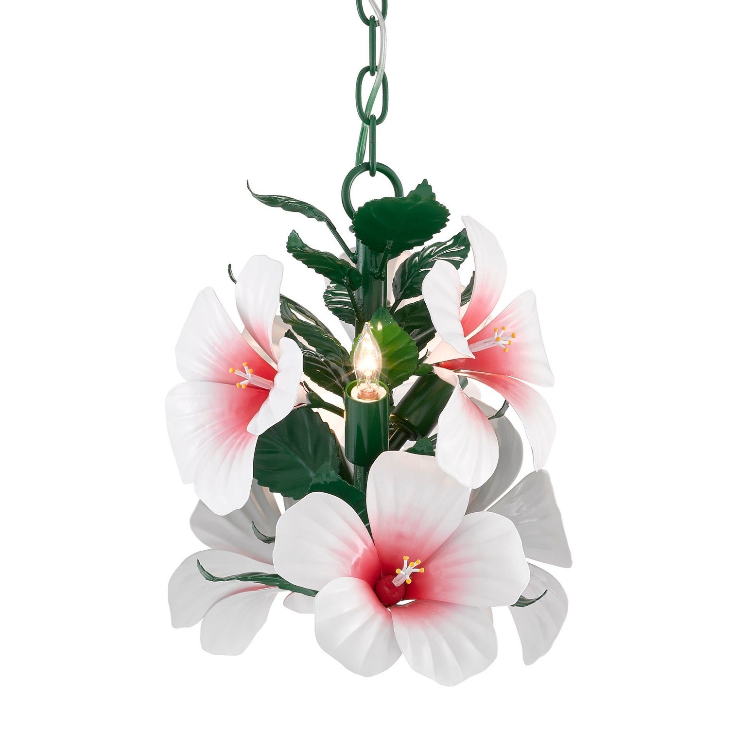 Currey and Company - 9000-0657 - Three Light Chandelier - Hibiscus Collection - Glossy White/Pink/Green