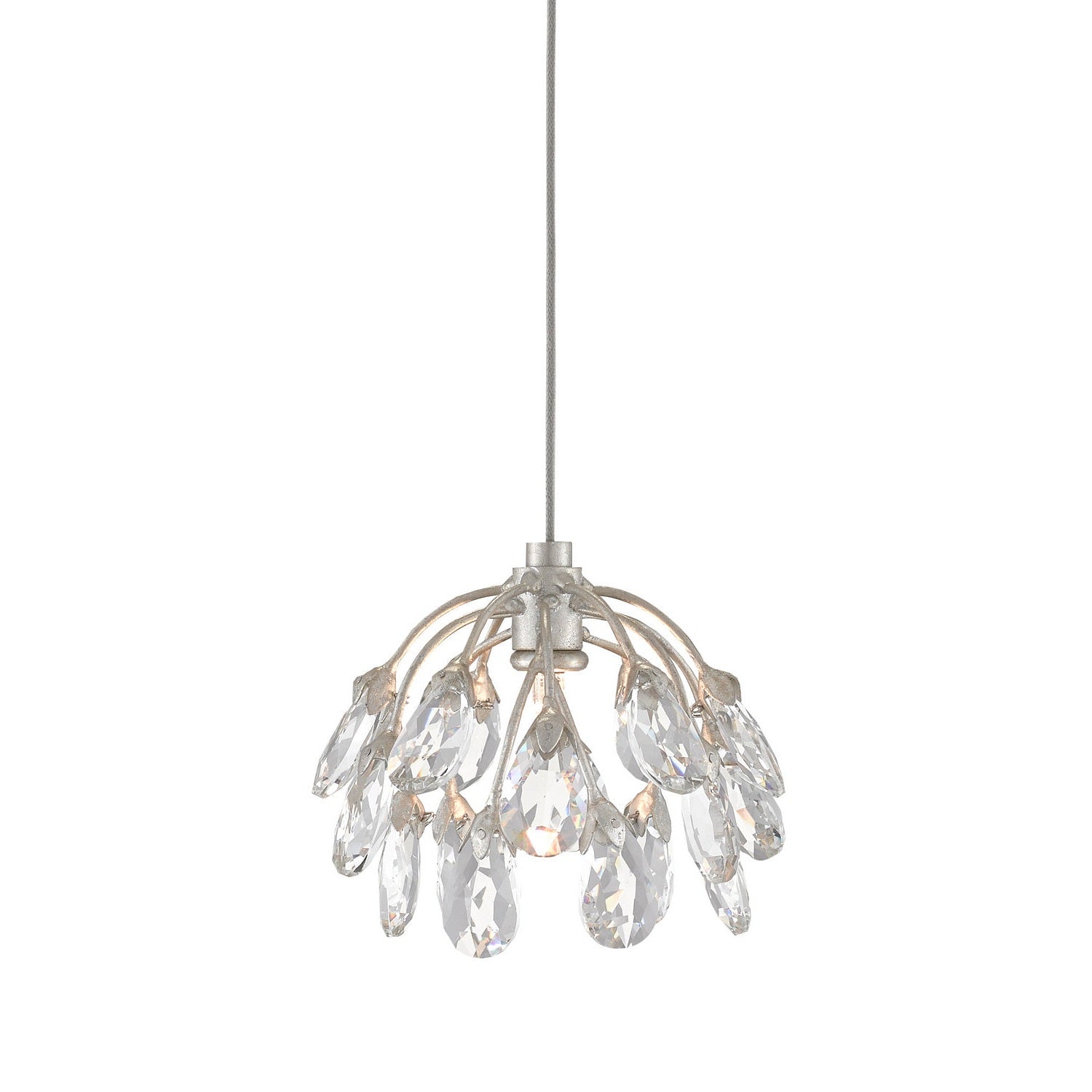 Currey and Company - 9000-0667 - One Light Pendant - Crystal Bud Collection - Crystal/ Contemporary Silver Leaf