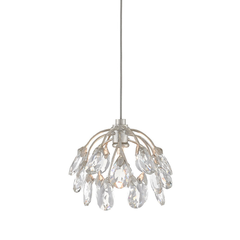 Currey and Company - 9000-0667 - One Light Pendant - Crystal Bud Collection - Crystal/ Contemporary Silver Leaf