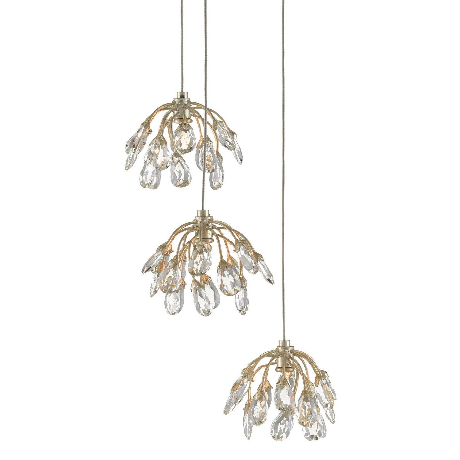 Currey and Company - 9000-0668 - Three Light Pendant - Crystal Bud Collection - Crystal/ Contemporary Silver Leaf