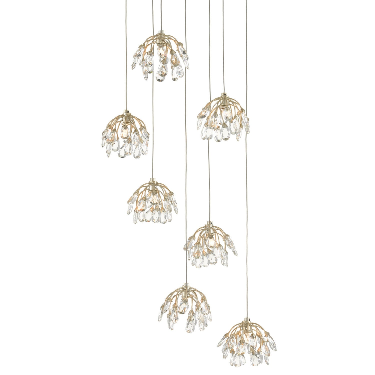 Currey and Company - 9000-0669 - Seven Light Pendant - Crystal Bud Collection - Crystal/ Contemporary Silver Leaf