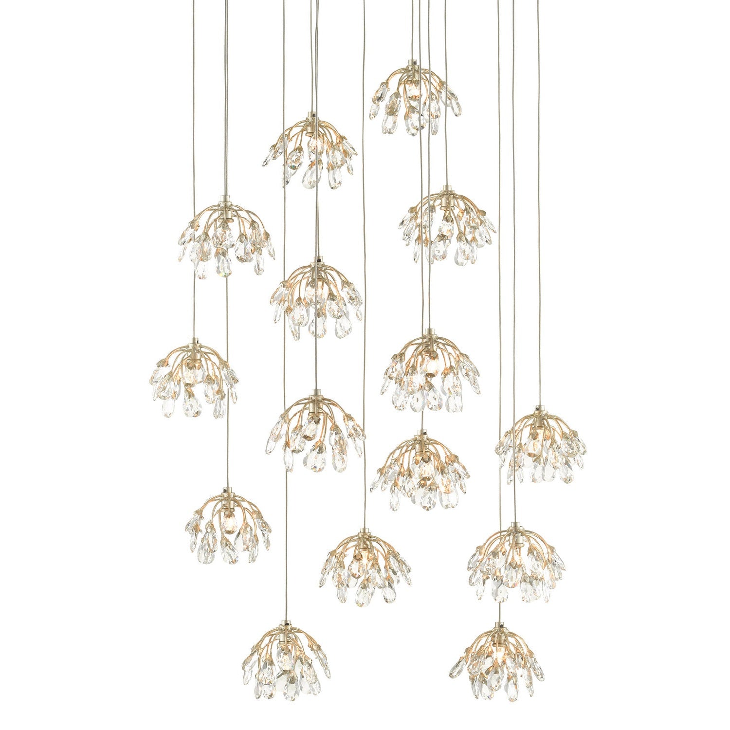 Currey and Company - 9000-0670 - 15 Light Pendant - Crystal Bud Collection - Crystal/ Contemporary Silver Leaf