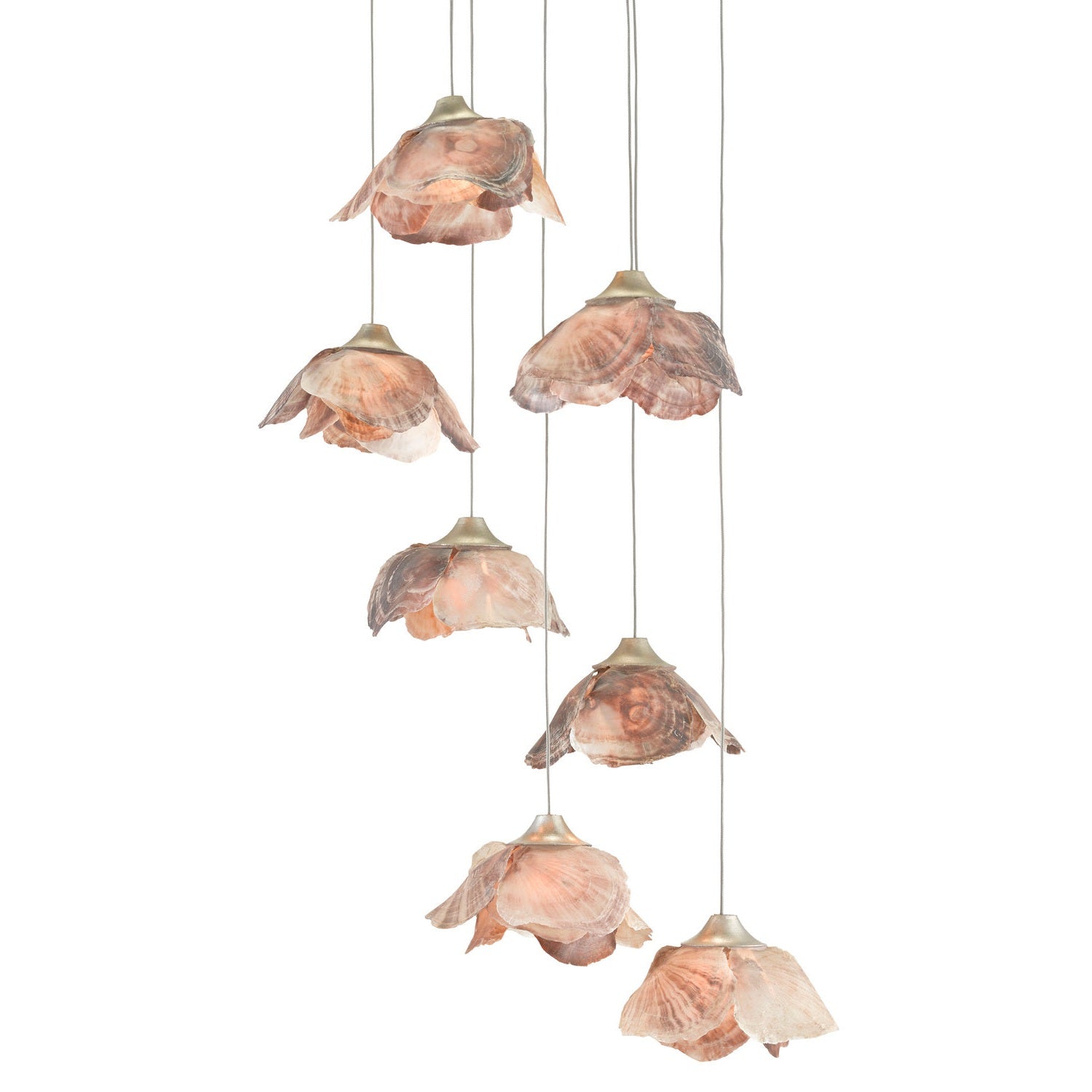 Currey and Company - 9000-0676 - Seven Light Pendant - Catrice Collection - Natural Shell/Contemporary Silver Leaf