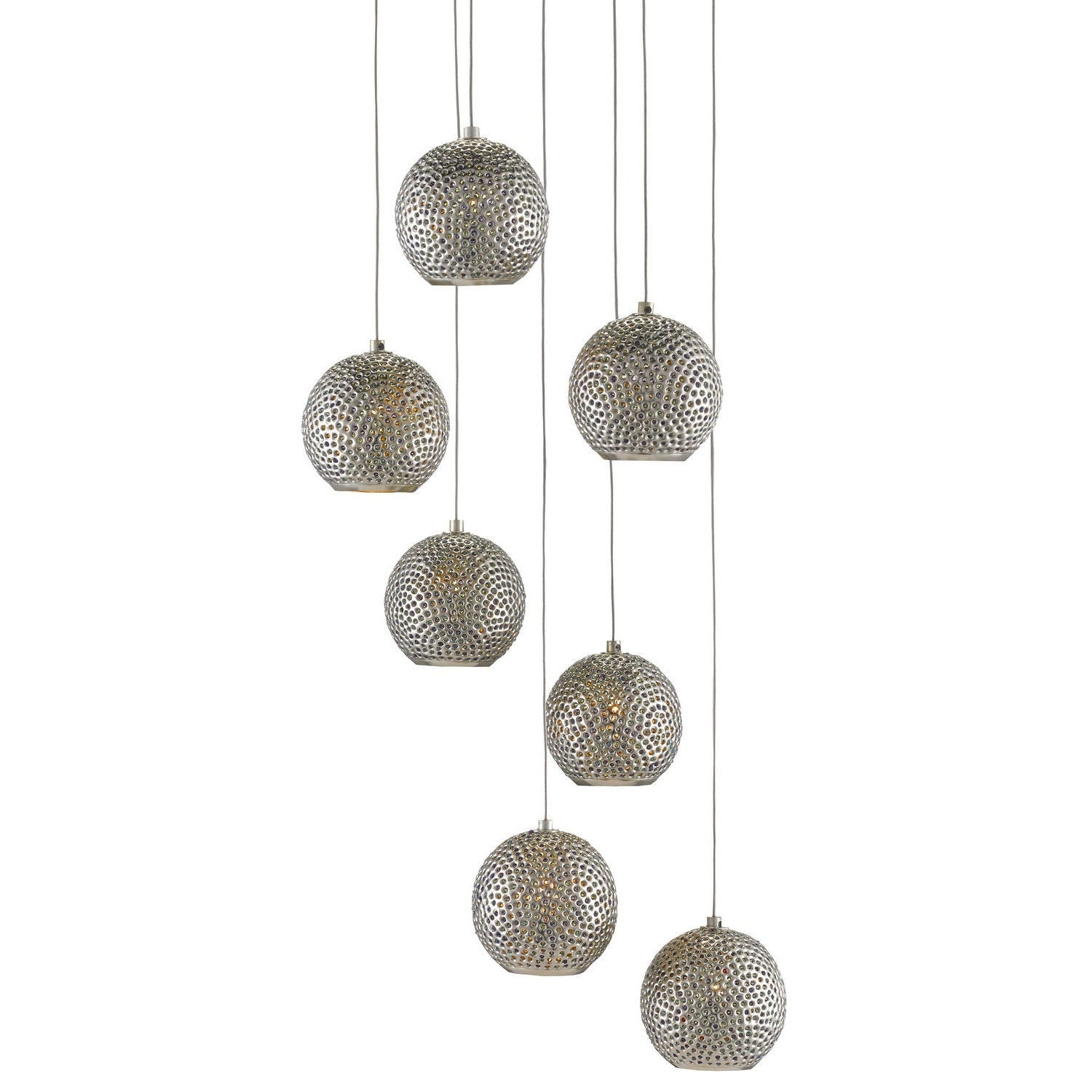 Currey and Company - 9000-0683 - Seven Light Pendant - Giro Collection - Blue/Nickel