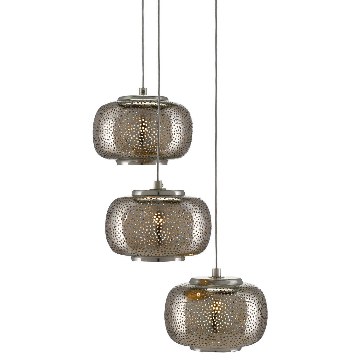 Currey and Company - 9000-0689 - Three Light Pendant - Pepper Collection - Nickel