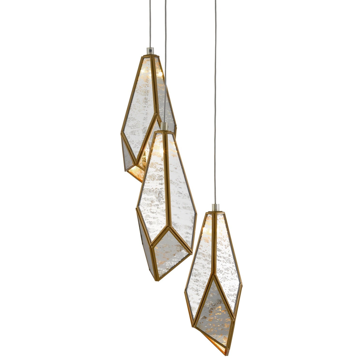 Currey and Company - 9000-0703 - Three Light Pendant - Glace Collection - Raj Mirror/Antique Brass